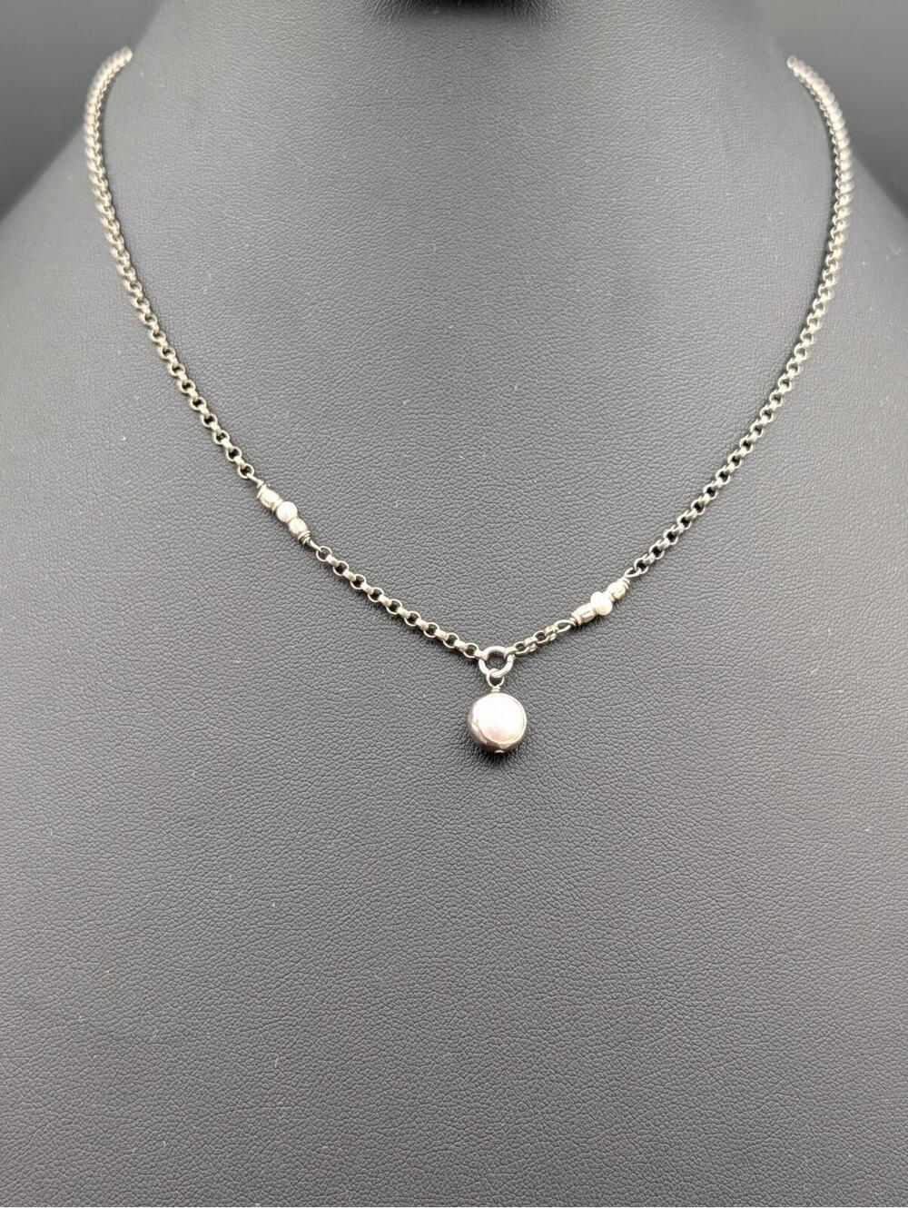 Vintage 925 Sterling Silver Freshwater Pearl Drop Necklace Rolo Chain Heart 18"